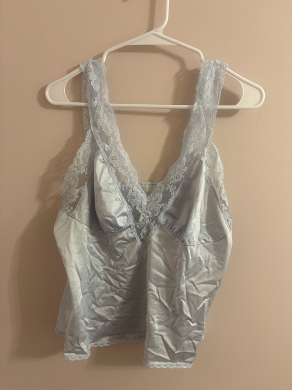 Ashley Taylor Light Blue Lace Trim Satin Camisole